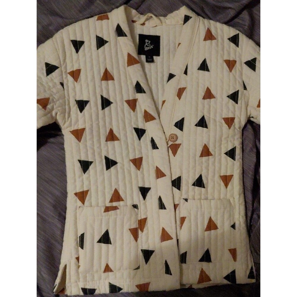 art class Cream Quilted Jacket with Black & Brown Triangle Print